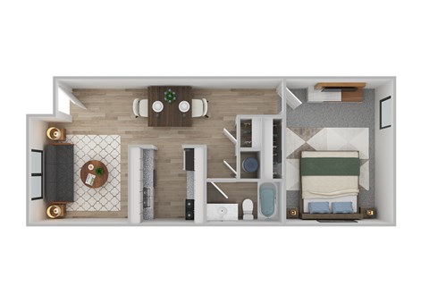 Floor plan for 1 bed, 1 bath, 610 sqft